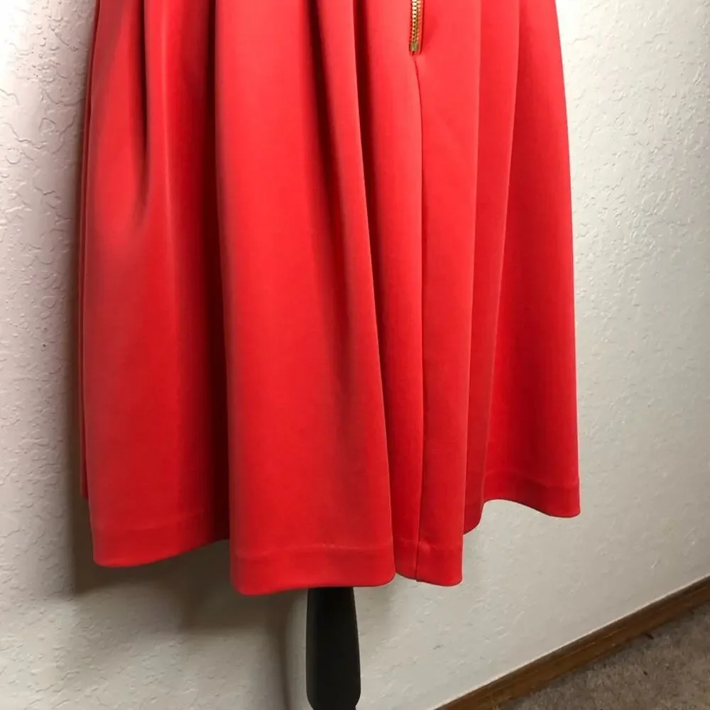 Calvin Klein coral orange pleated sleeveless fit & flare dress size 10